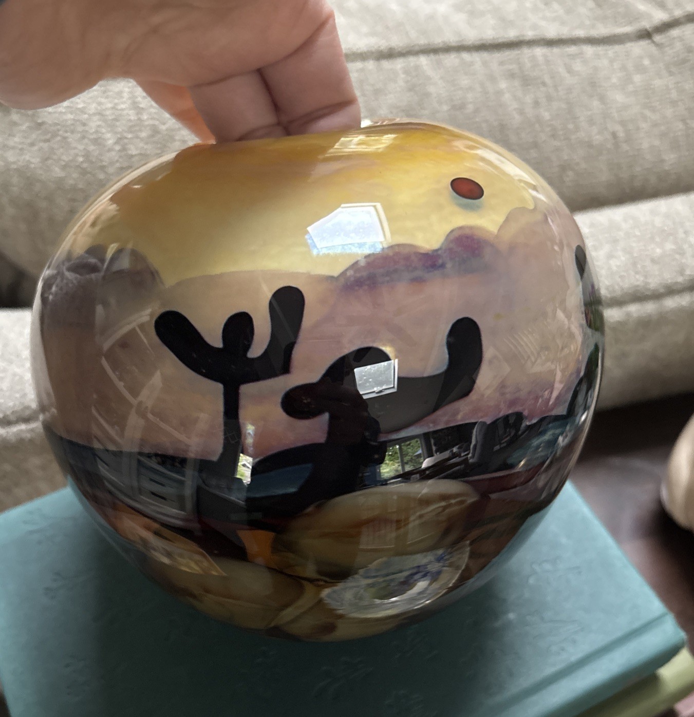 Rick Miller 1981 Signed Studio Art Glass Desert Landscape Orb Vase 5”