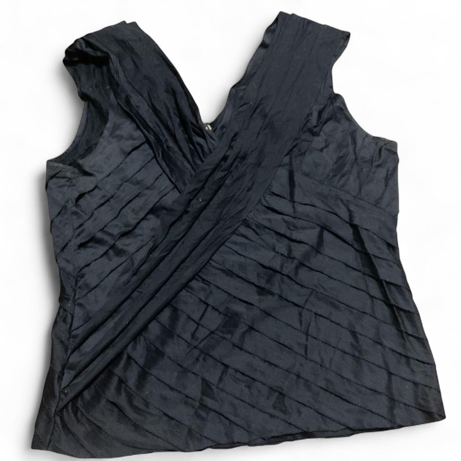 Ralph Lauren Black Label Navy Pleated Crossover Sleeveless Top Size XL