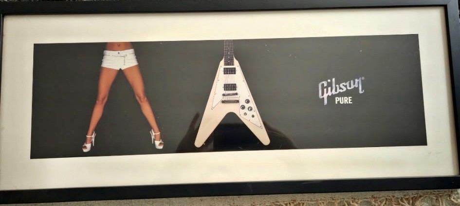 Vintage Gibson Pure Flying V Guitar Promo Banner Poster Framed Dealer Display Ad