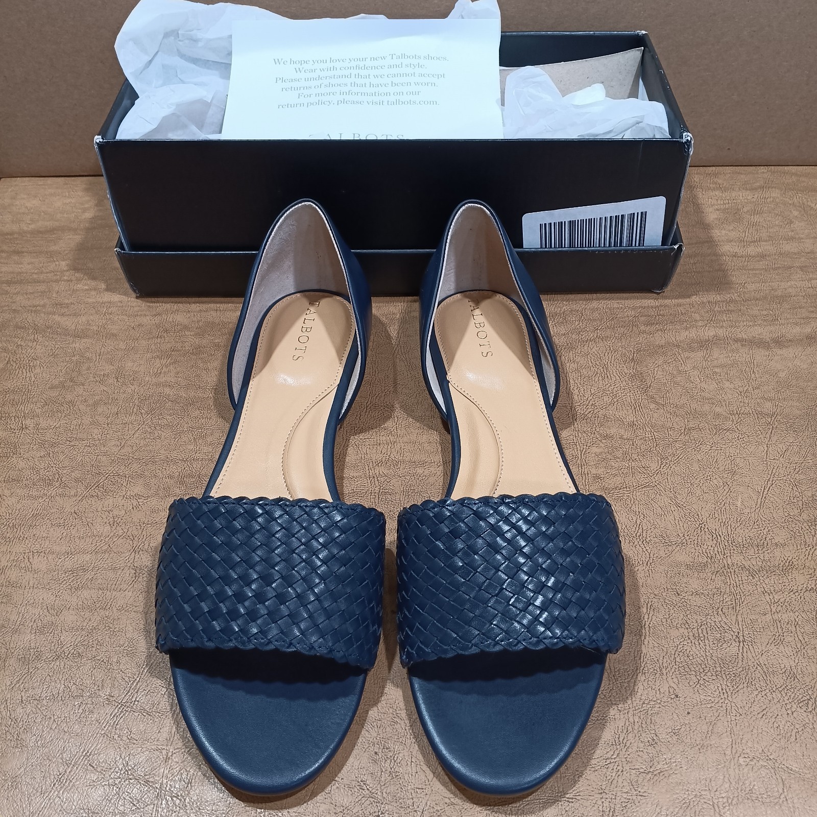 NEW Size 9.5M Womens Talbots Leona Indigo Blue Woven Leather Slip On Flats
