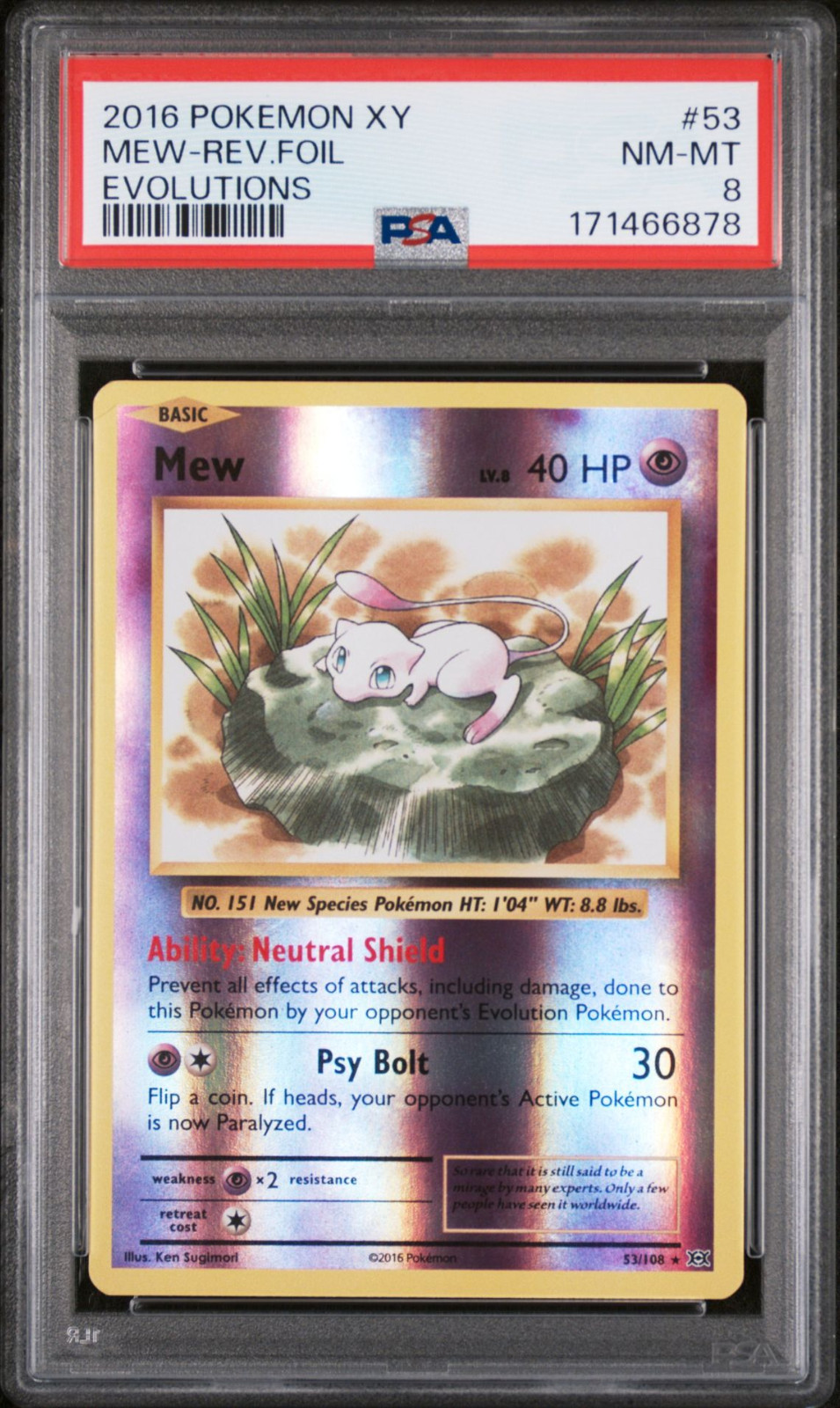 2016 Pokémon Evolutions Mew Reverse Holo #53 PSA 8