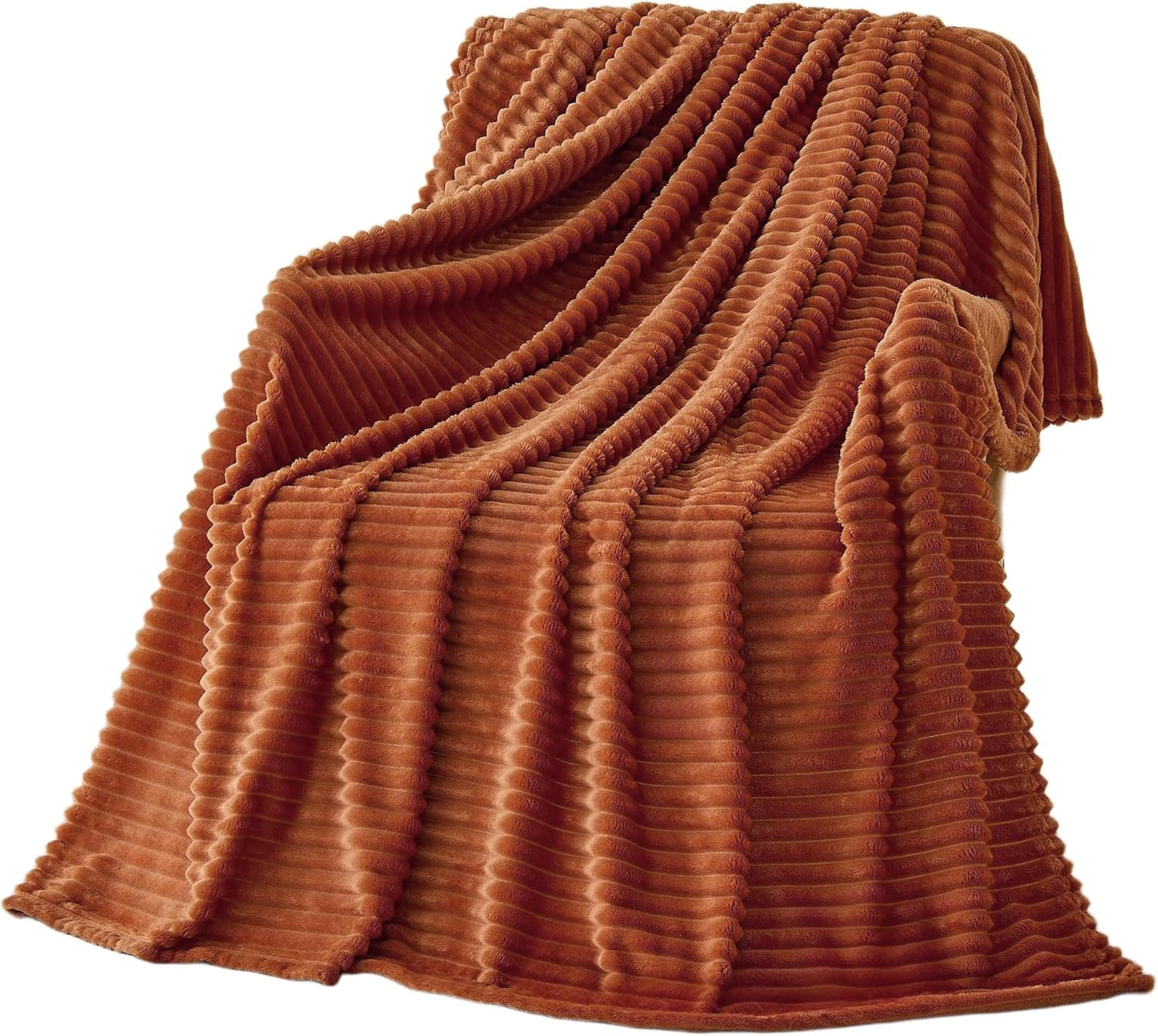Burnt Orange Throw Blanket for Couch Bed, Soft Fleece Home Decor