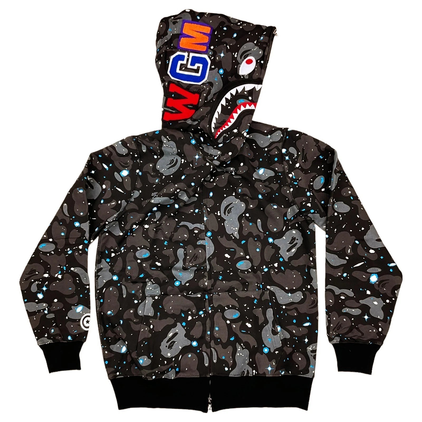 BAPE Space Camo Shark WGM Full Zip Hoodie Black Galaxy A Bathing Ape