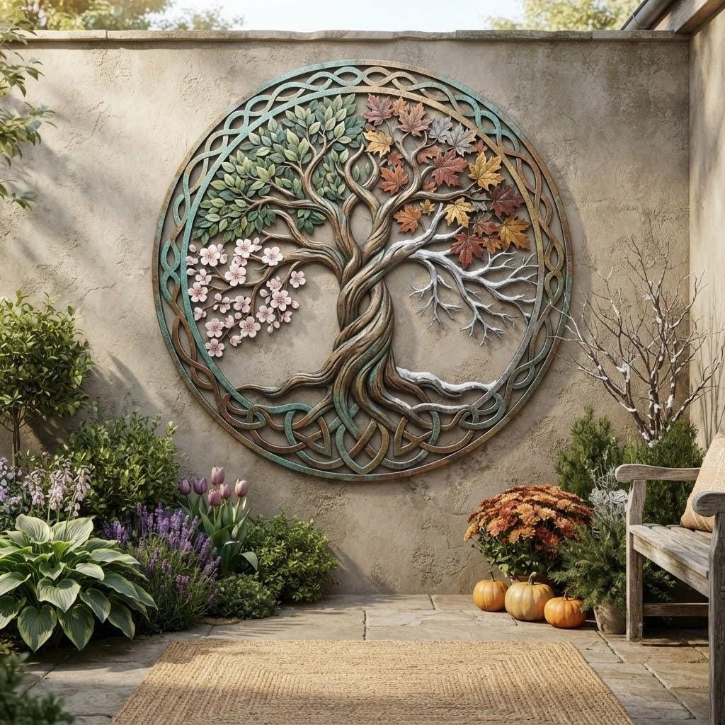 Tree of Life Metal Wall Art, Celtic Four Seasons Decor, Garden Patio Gift