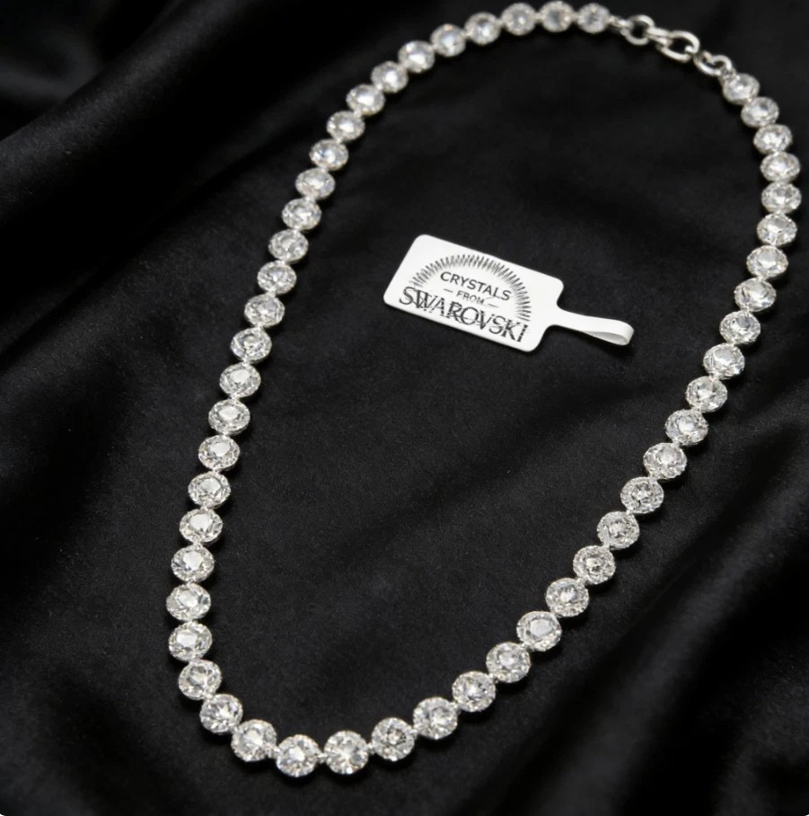100% Authentic Swarovski Angelic Tennis Necklace Round Crystal Silver Gift Box