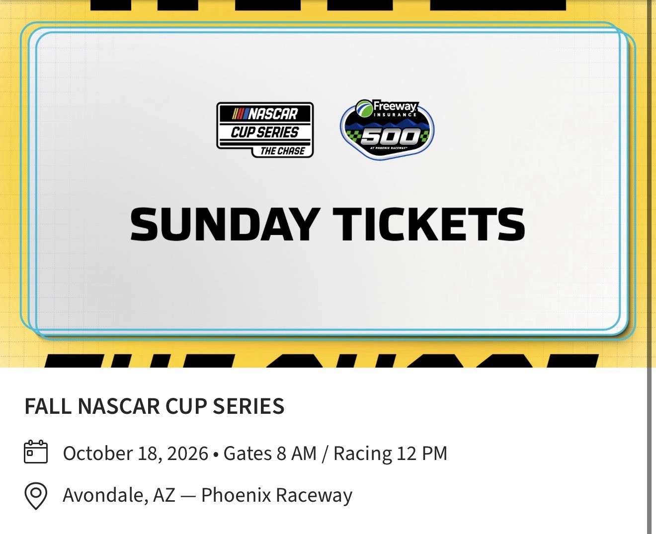 2 Tickets NASCAR Cup Series - Fall Phoenix - 10/18/2026 2 Tickets NASCAR Cup Series - Fall Phoenix - 10/18/2026