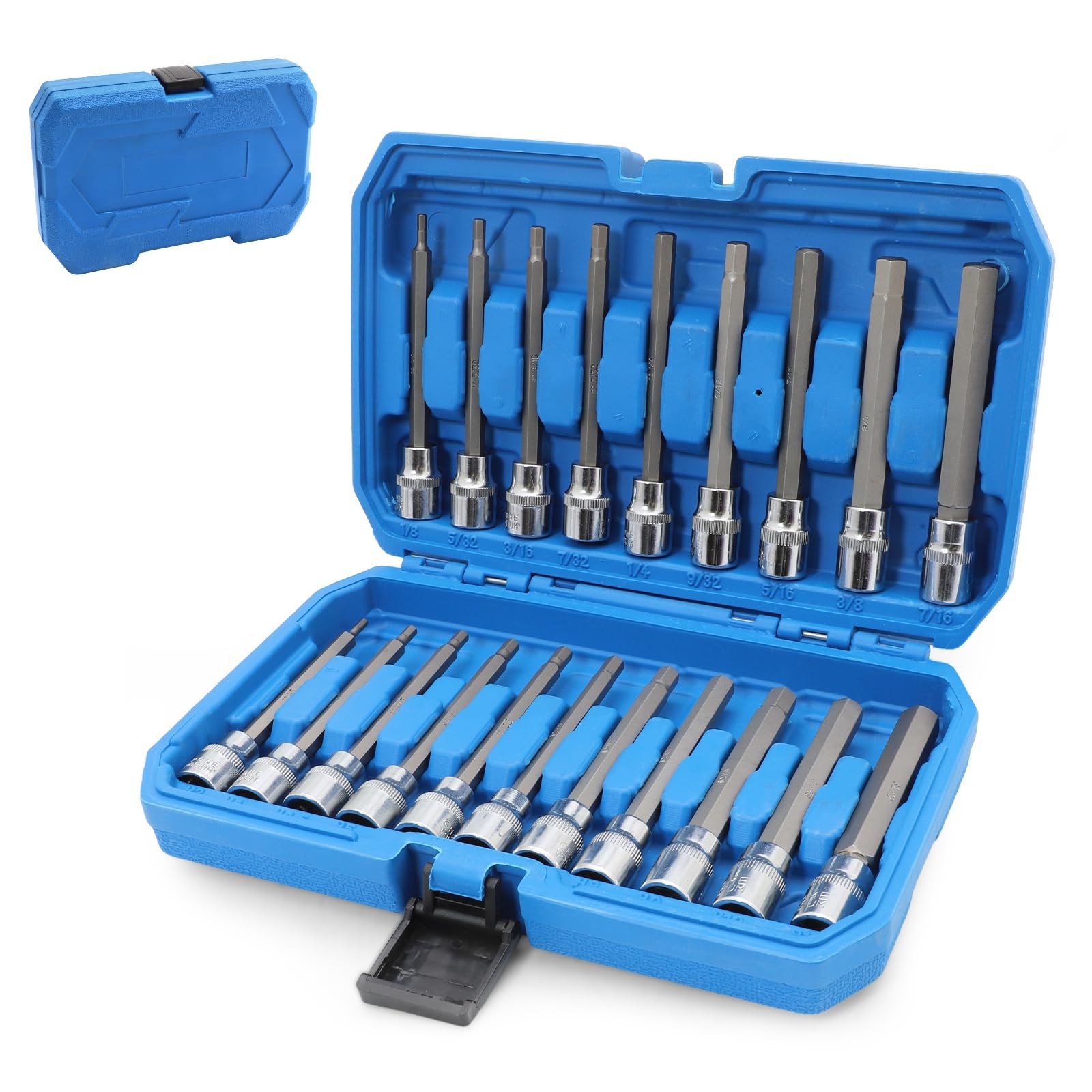 Deep Socket Set 20Pc Extra Long 3/8 Drive Impact Blue Mechanics Tool