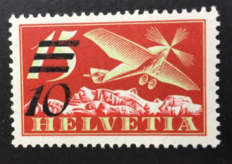 Switzerland 1935 Air surcharge, 10c on 15c red and Green Mint Never Hinged Switzerland 1935 Air surcharge, 10c on 15c red and Green Mint Never Hinged