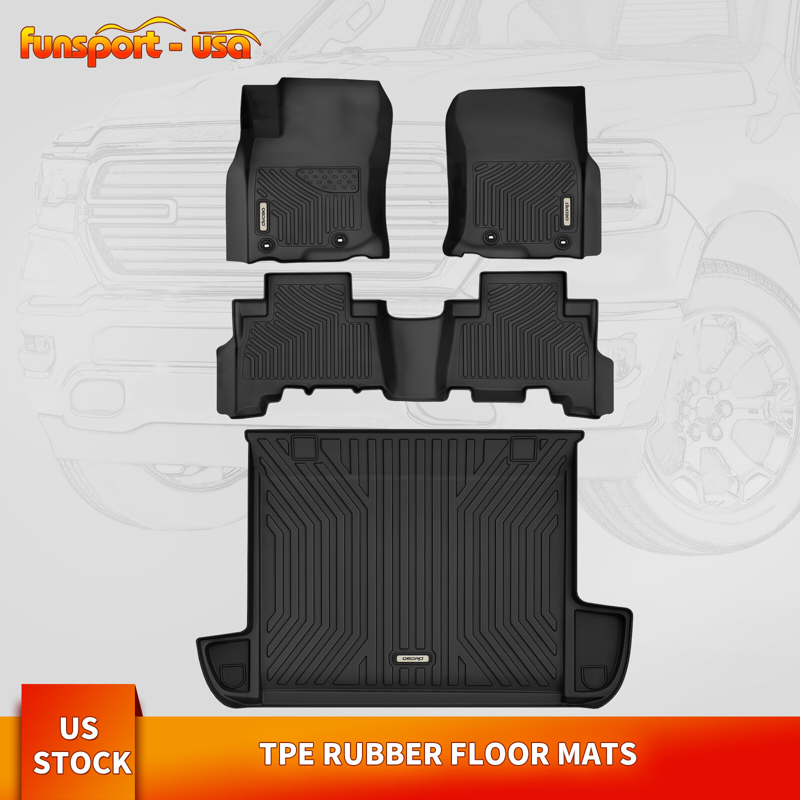 For 2013-2024 Toyota 4Runner Floor Mats & Cargo Liner All Weather TPE 3D Molded