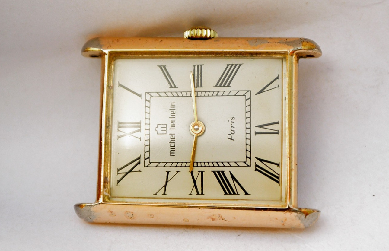 Vtg Michel Herbelin 1979 Tank Roman Dial ETA 2512 Mechanical Gold Plated Project
