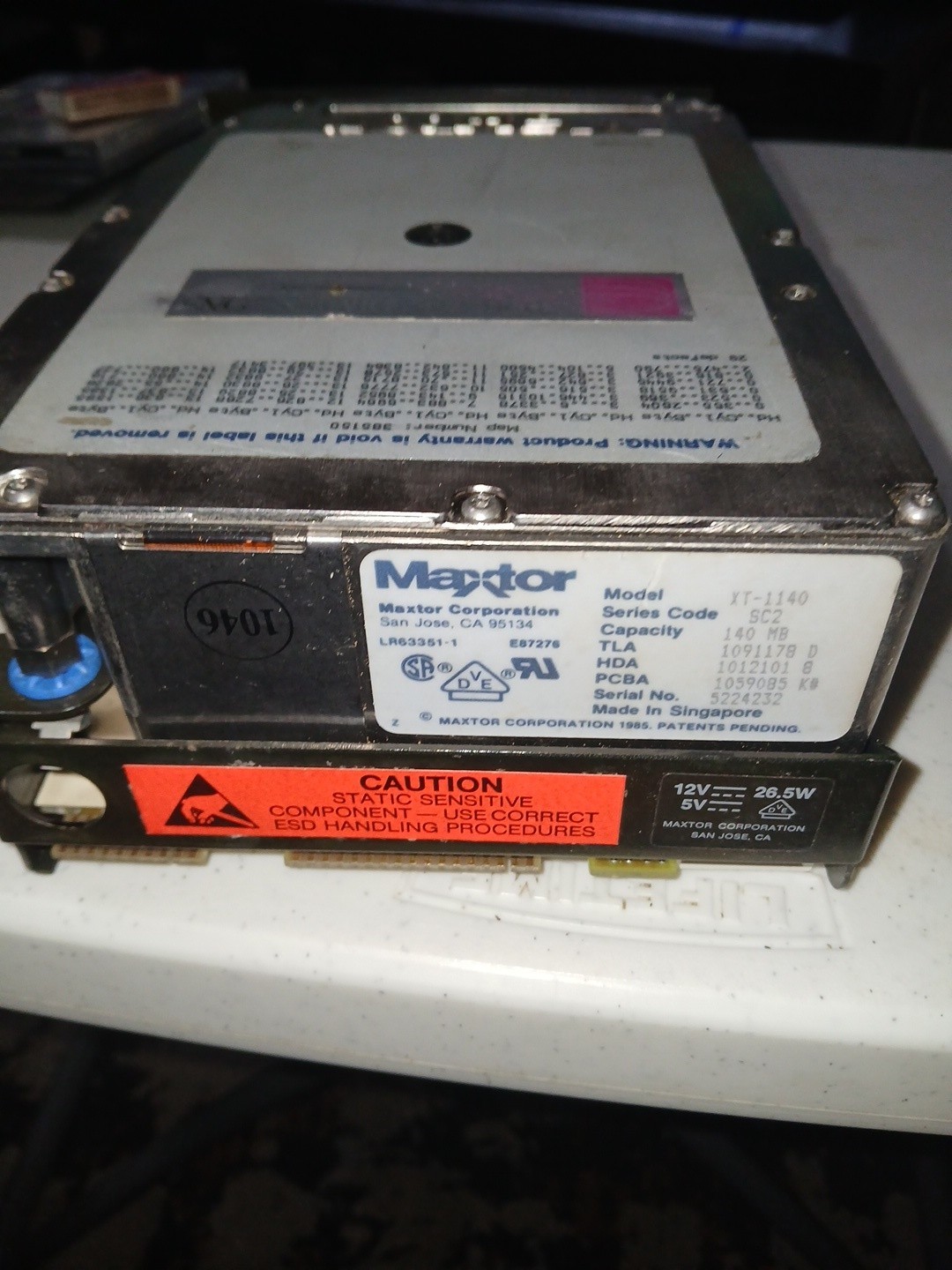 vintage Maxtor XT-1140 hard drive from the 1980s with a 140 MB capacity. vintage Maxtor XT-1140 hard drive from the 1980s with a 140 MB capacity.