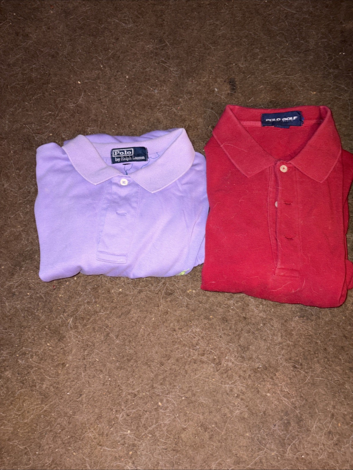 VINTAGE RALPH LAUREN POLO SHIRTS RED AND PALE PURPLE.