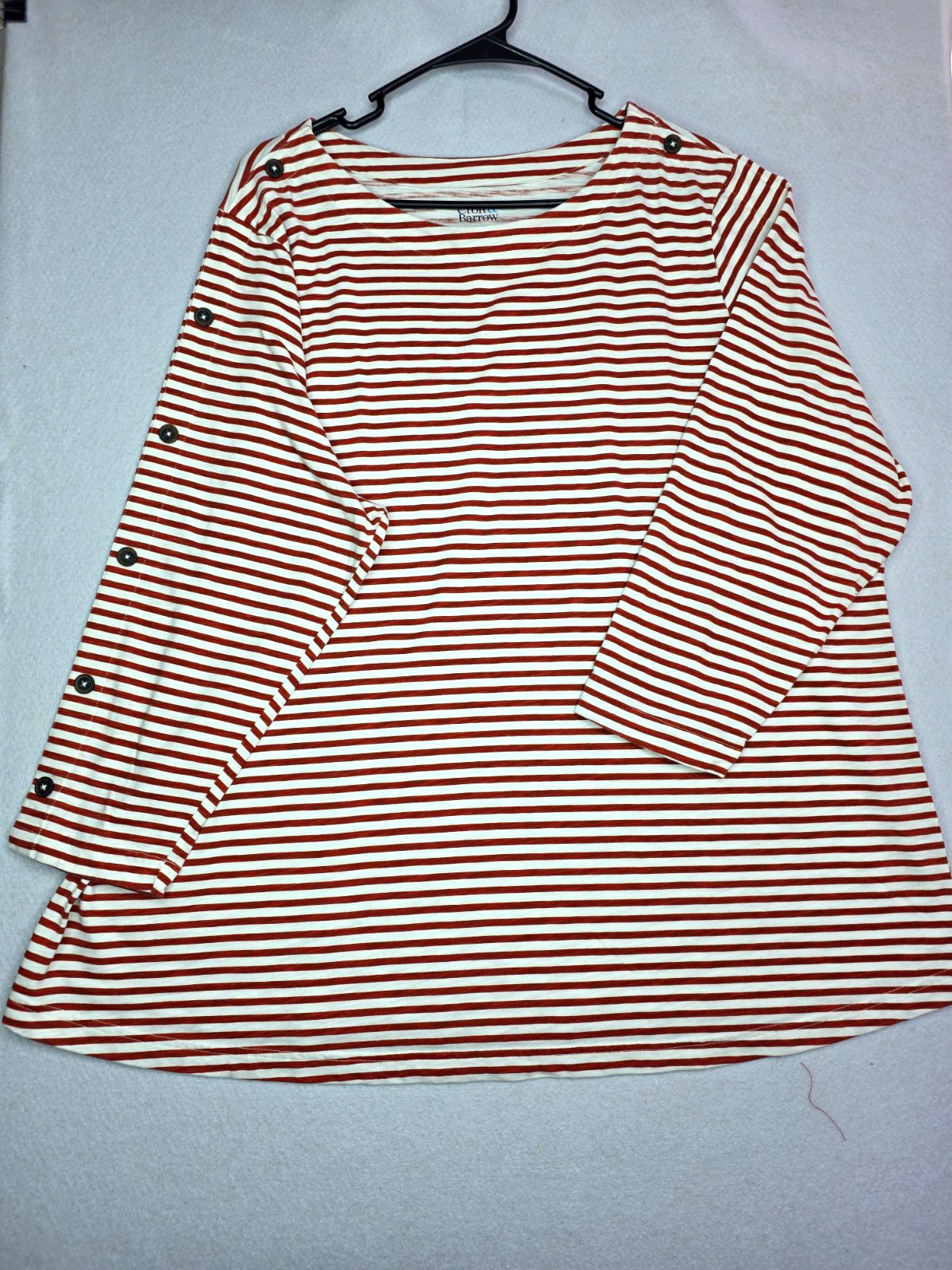 Croft & Barrow Women\'s White & RED Striped Boat Neck 3/4 Sleeve Top 2X SKU0126 Croft & Barrow Women\'s White & RED Striped Boat Neck 3/4 Sleeve Top 2X SKU0126