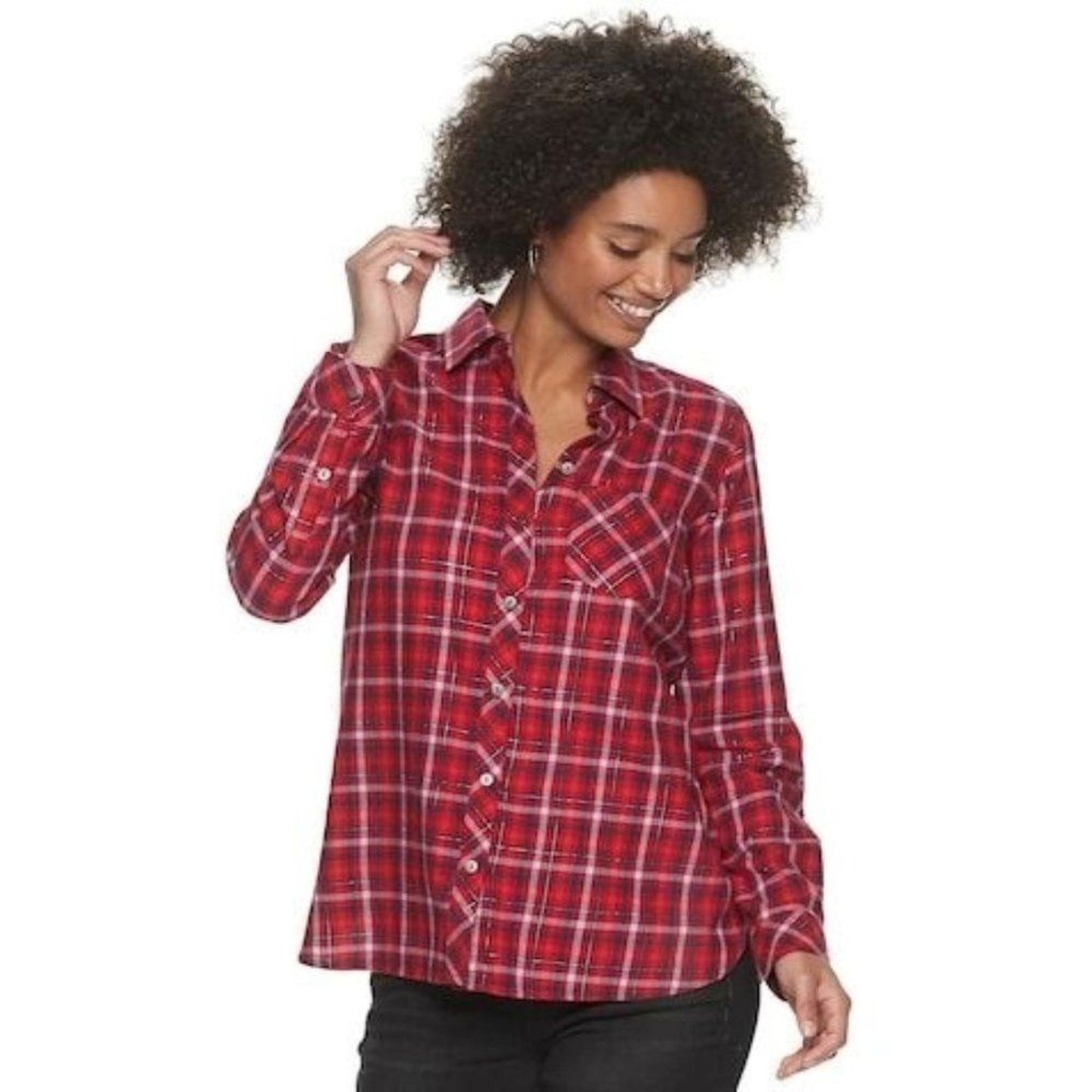 NWT Sonoma Ladies Supersoft Red Plaid Flannel Buttoned Shirt Size XS