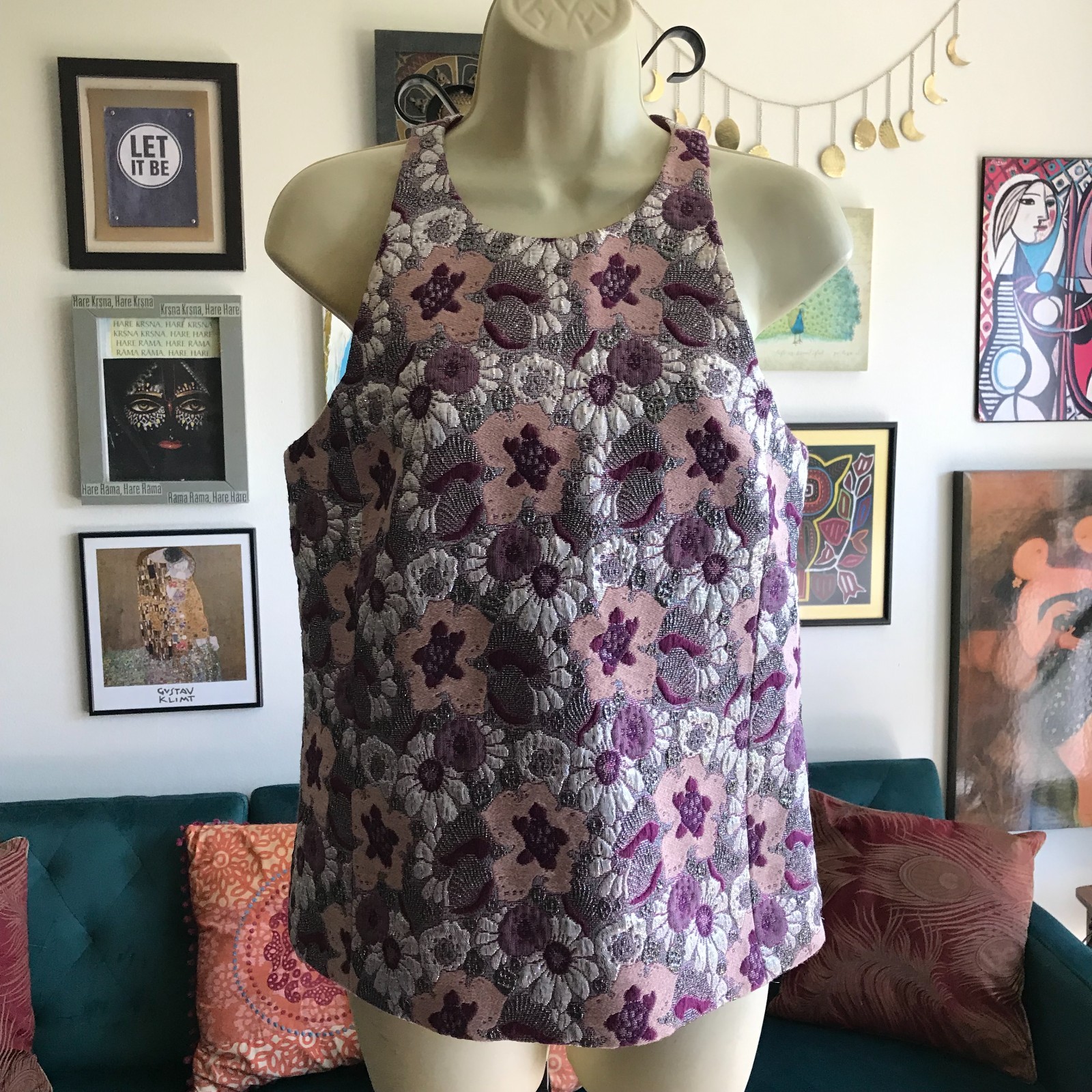 J CREW Collection size 2 Purple Metallic Floral Jacquard Brocade Sleeveless Top