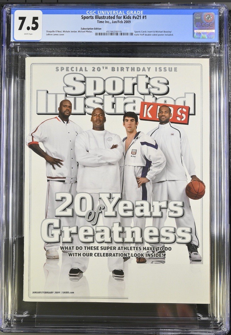 MICHAEL JORDAN RARE 2009 PHELPS SHAQ LEBRON SI FOR KIDS CARD INSERT CGC 7.5