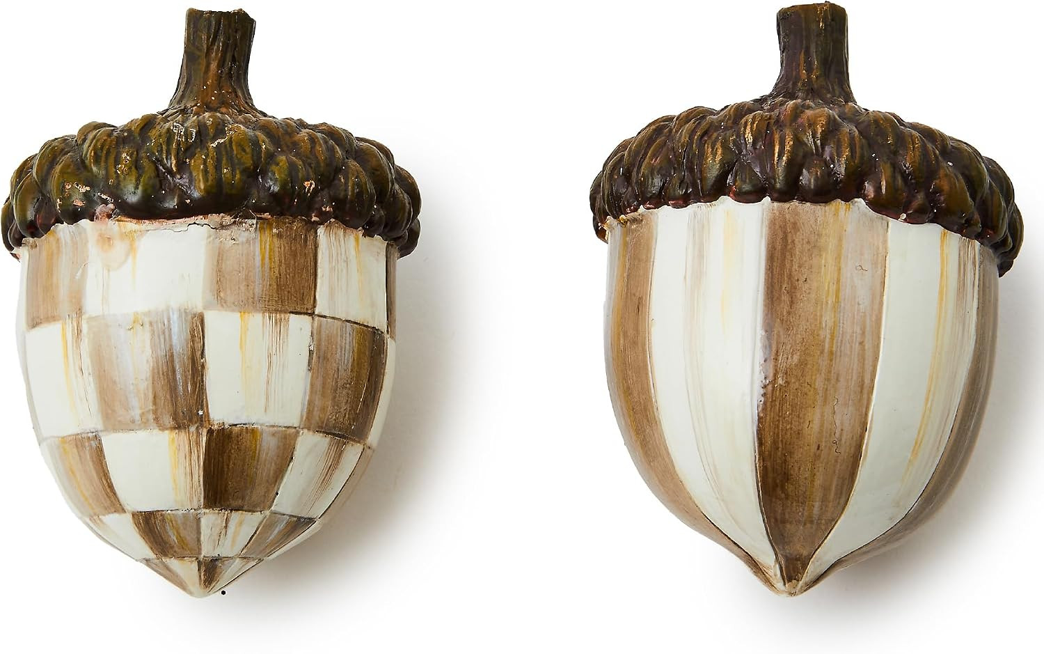 MACKENZIE-CHILDS Resin Acorn Figurines Set, Brown-And-White Mocha Check | Hand-P MACKENZIE-CHILDS Resin Acorn Figurines Set, Brown-And-White Mocha Check | Hand-P
