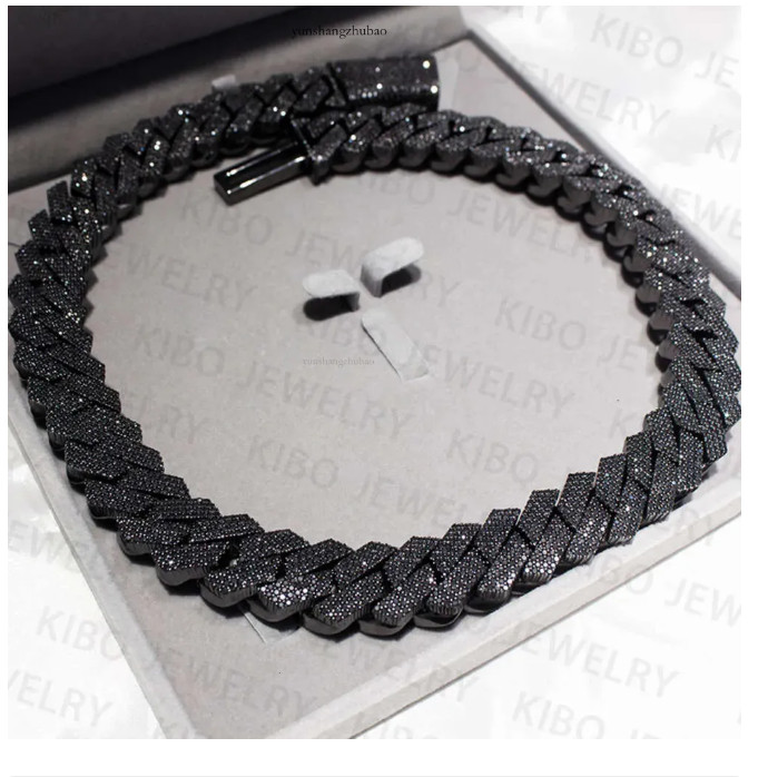 BLACK MOISSANITE 20mm Real Miami Cuban Link Prong Chain Iced Silver Necklace BLACK MOISSANITE 20mm Real Miami Cuban Link Prong Chain Iced Silver Necklace