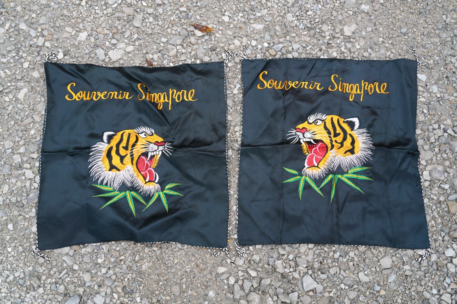 Vintage 50s Satin Souvenir Embroidered Jacket Tiger Patch Pillows Singapore Vintage 50s Satin Souvenir Embroidered Jacket Tiger Patch Pillows Singapore