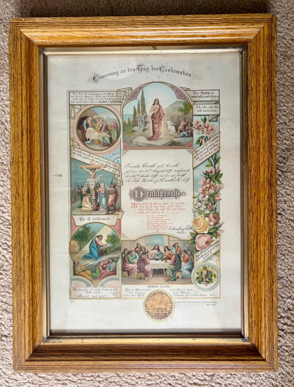 1899 Antique Catholic Confirmation Certificate Framed Religious Print 15.5”x 21” 1899 Antique Catholic Confirmation Certificate Framed Religious Print 15.5”x 21”