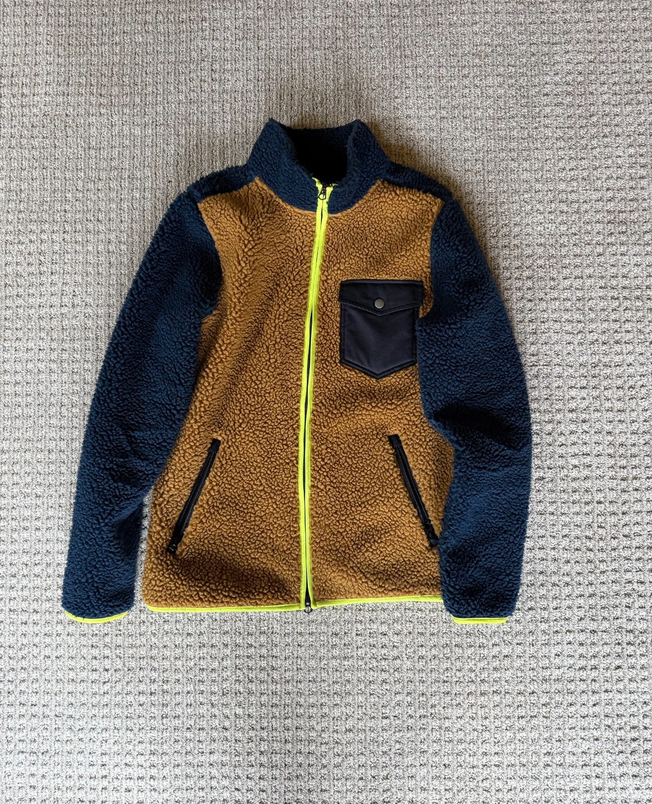 LL Bean x Todd Snyder Hi-Pile Sherpa Zip Fleece Jacket, Blue Brown, Size Small