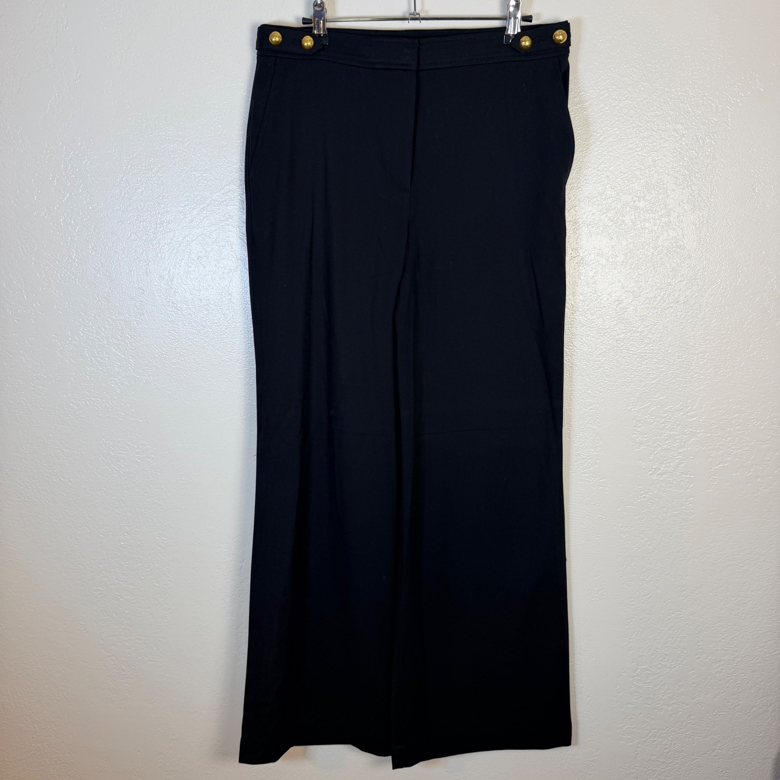 NEW Loft Women\'s 6 Black Sailor Wide Leg Pants Gold Wool Blend Minimalist Preppy