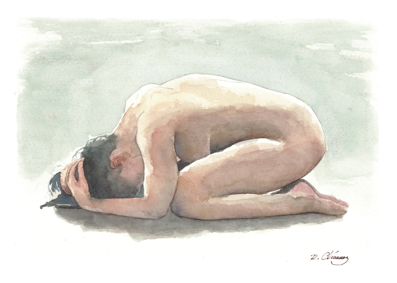 Original Figurative Watercolor Woman Portrait Signed Fine Art