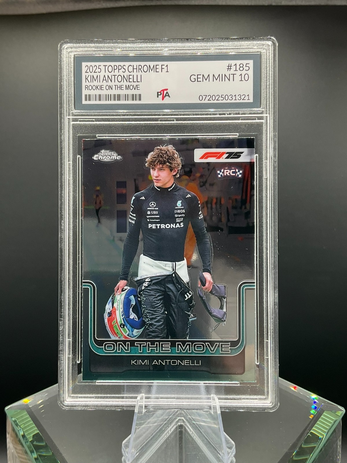 2025 Topps Chrome Racing F1 Kimi Antonelli On The Move Rookie GEM MINT PTA 10🔥