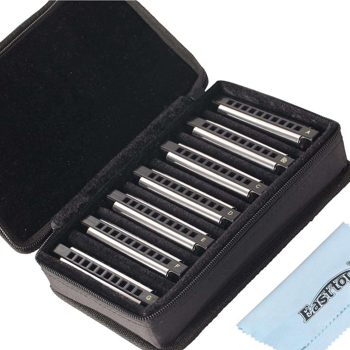 7 Pack 10 Hole Diatonic Blues Harmonica Set for Adults Students Gift