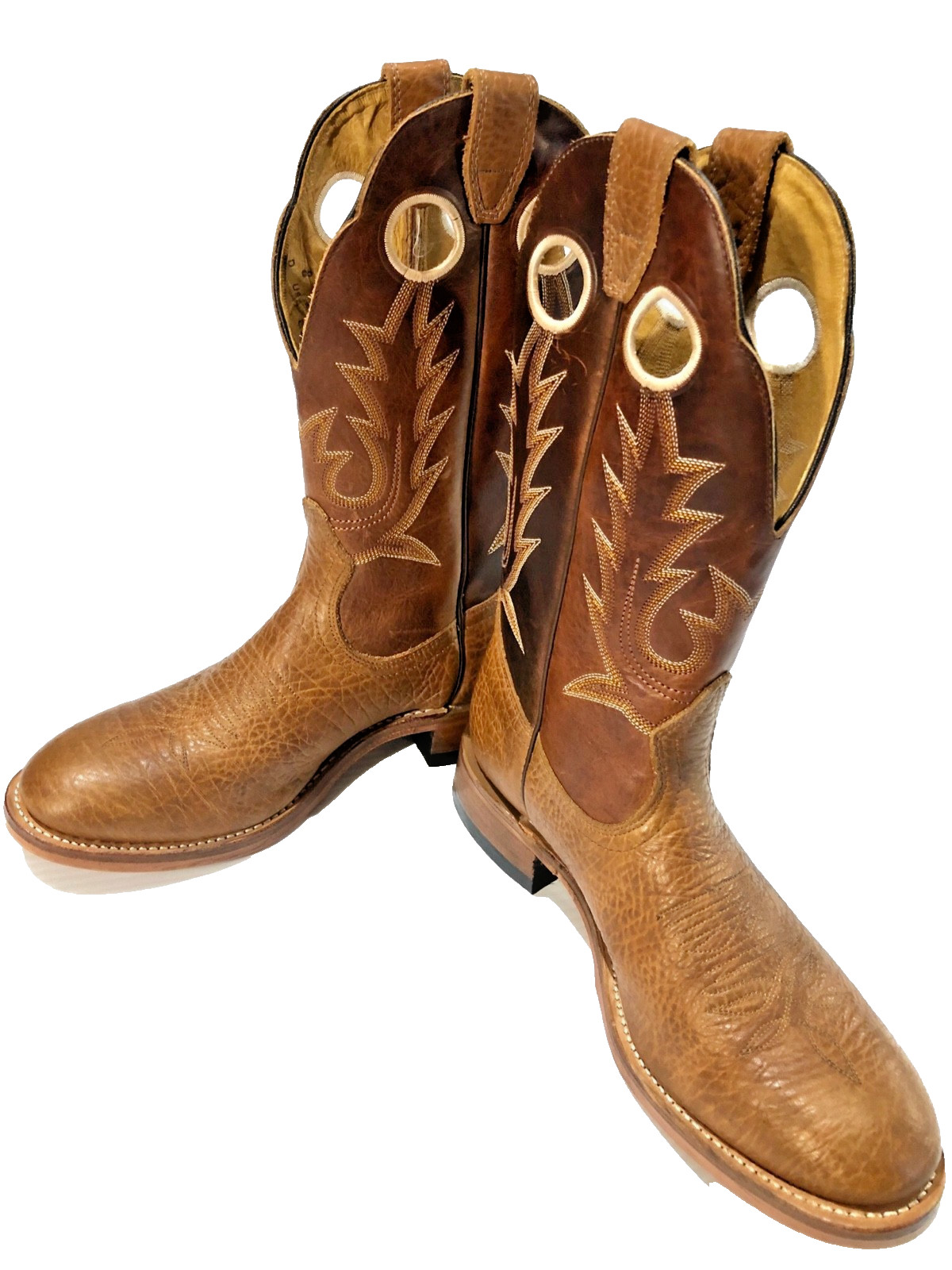 BOULET Men\'s COGNAC BULLHIDE Western COWBOY BOOTS Size 8D Excellent High Quality