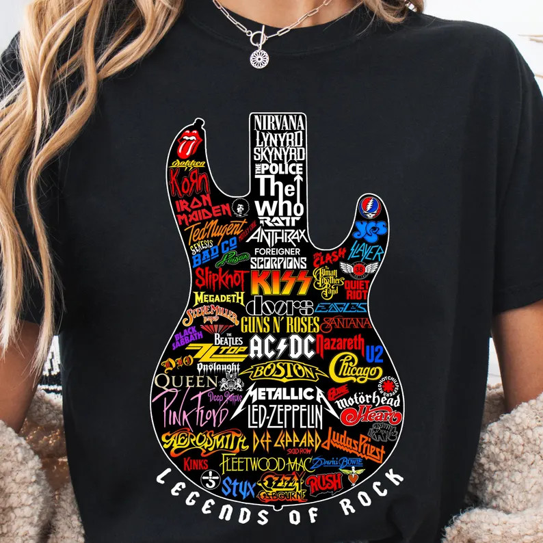 Legends Of Rock Vintage Guitar Music Graphic T-Shirt S-5XL