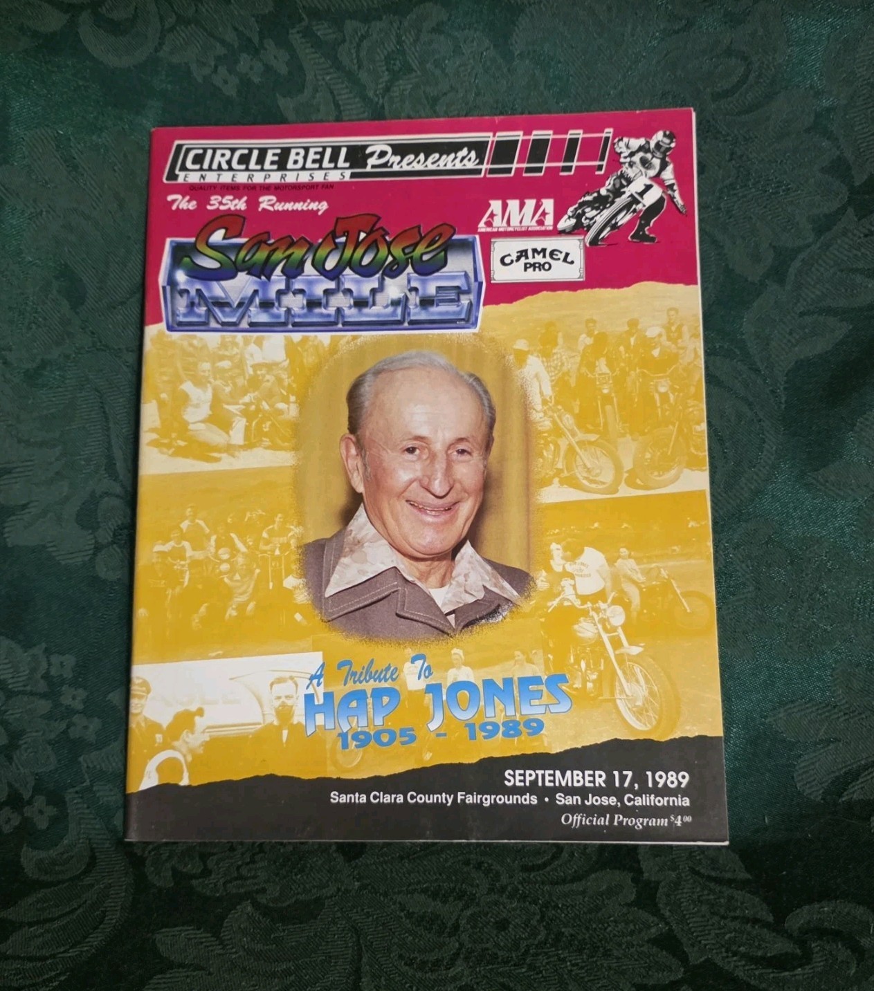 Vtg 1905-1989 Tribute Hap Jones San Jose Mile AMA Racing Camel Pro Race Program Vtg 1905-1989 Tribute Hap Jones San Jose Mile AMA Racing Camel Pro Race Program