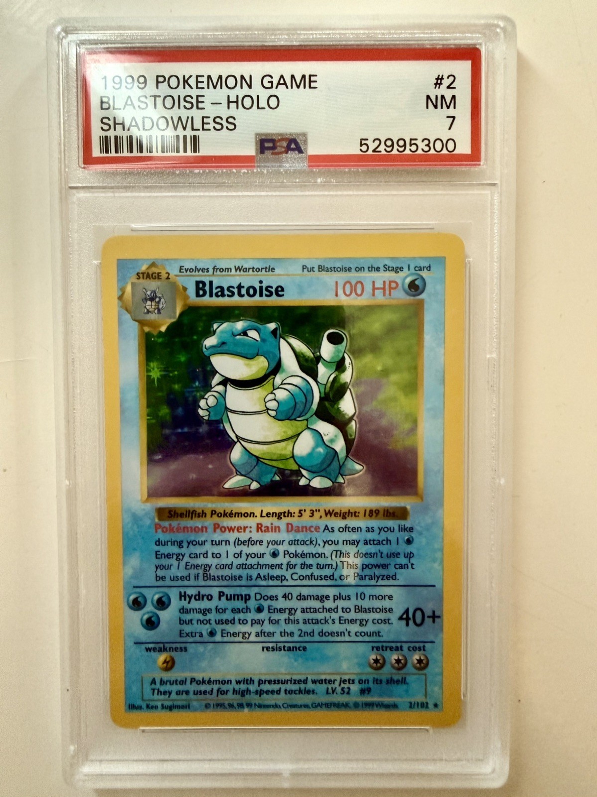 1999 POKEMON BASE SET SHADOWLESS #2 BLASTOISE-HOLO PSA 7 🔥