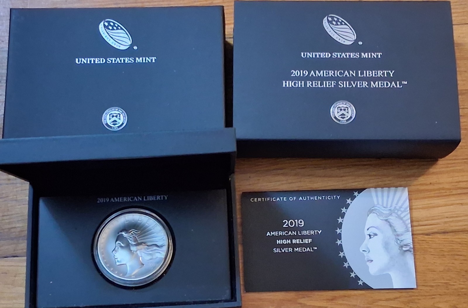 2019 P American Liberty 2.5oz .999 Fine Silver Medal, High Relief,Box & COF