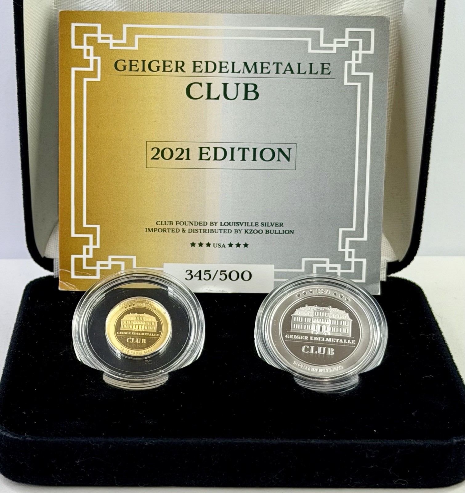 Geiger Edelmetalle Club 1/2 oz Silver + 1g Gold Set COA #345 of 500 Rare