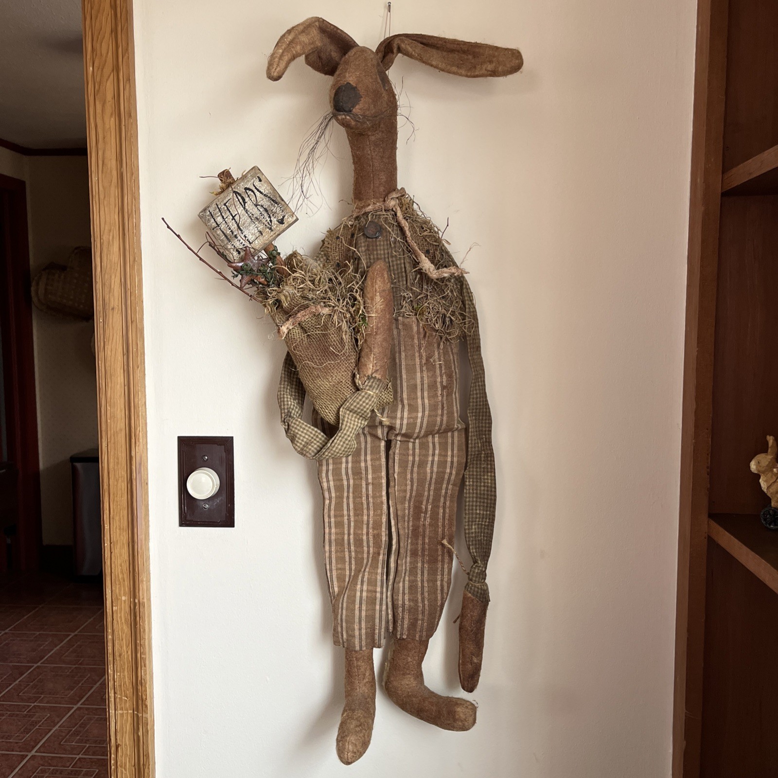 Moses Allen Primitive Folk Art Wall Hanging Boy (Herb) Rabbit 35” Tall. #2603 Moses Allen Primitive Folk Art Wall Hanging Boy (Herb) Rabbit 35” Tall. #2603