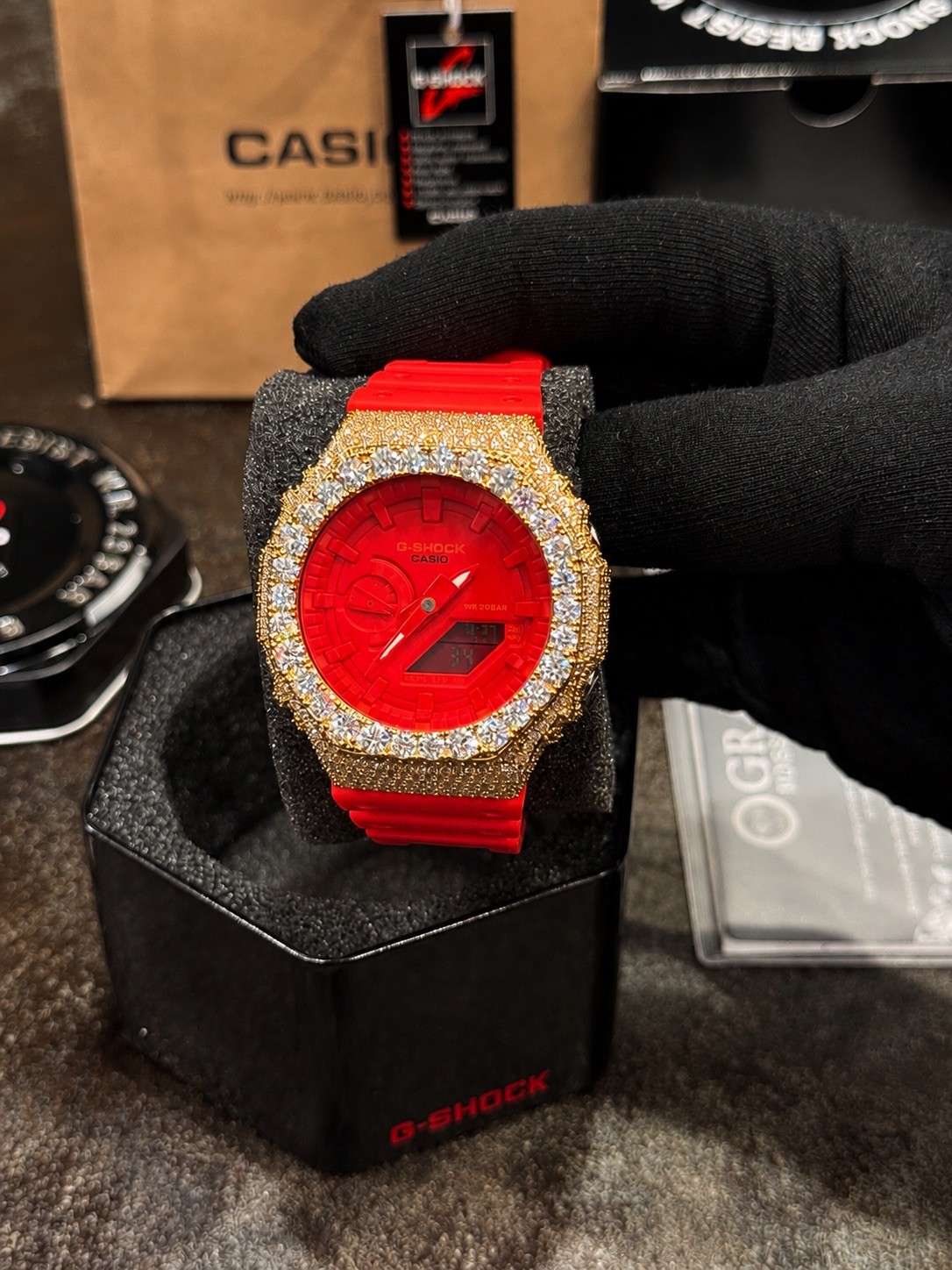 Casio G Shock GA-2100 Watch with Moissanite Bezel Iced Diamond Men's Casio G Shock GA-2100 Watch with Moissanite Bezel Iced Diamond Men's