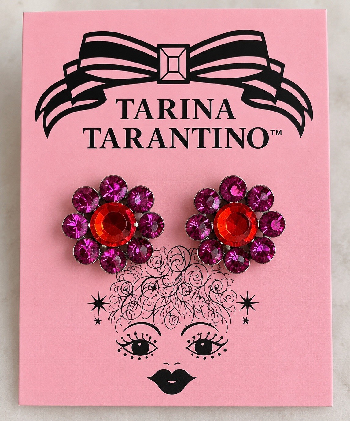 Tarina Tarantino Pink/Red Crystal Flower Stud Earrings Small Tarina Tarantino Pink/Red Crystal Flower Stud Earrings Small