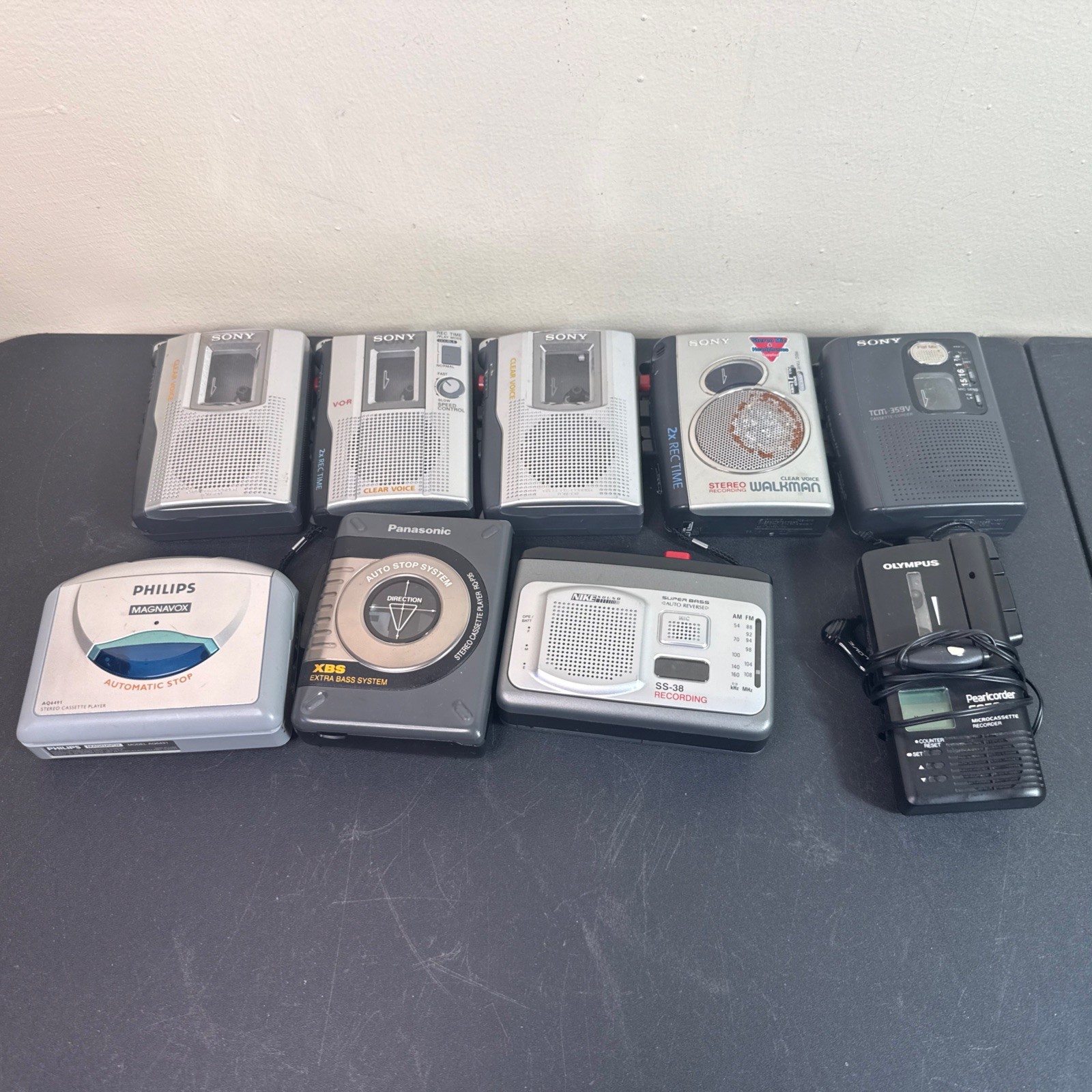 Lot 9 Vintage Sony Panasonic Olympus Cassette Recorders Walkman Parts