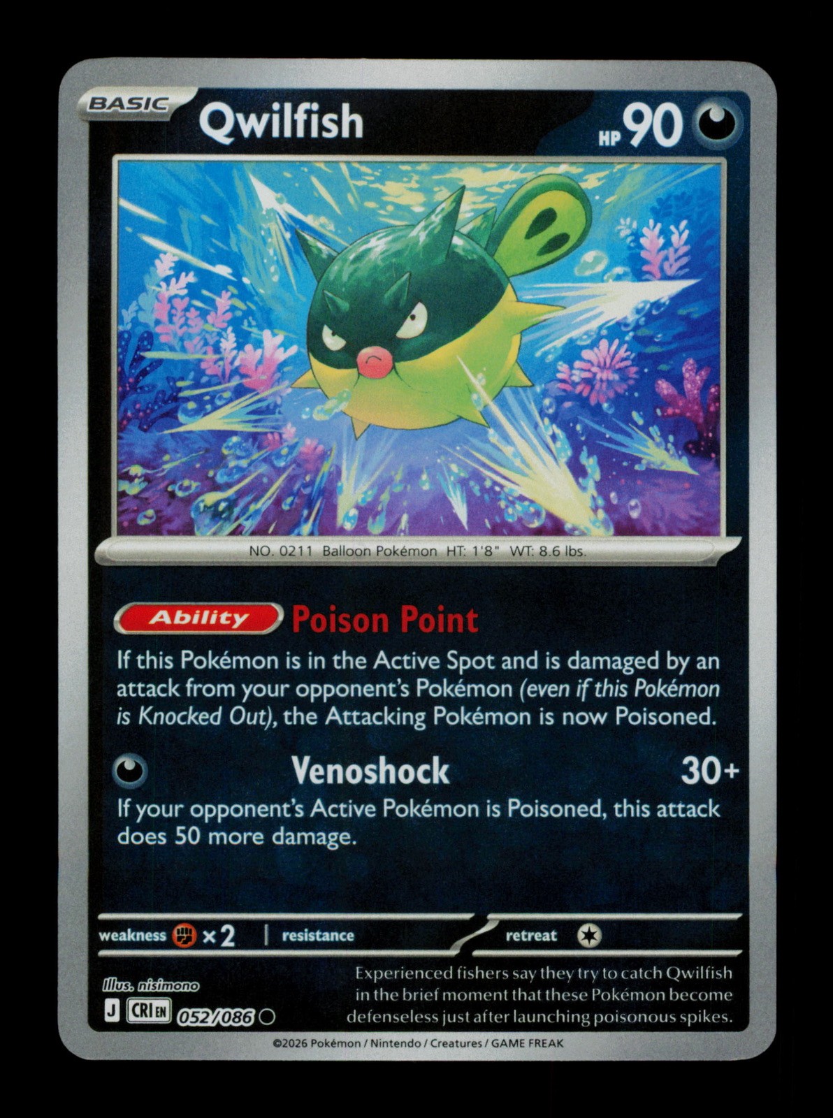 Qwilfish 052/086 Chaos Rising Holo Pokemon TCG