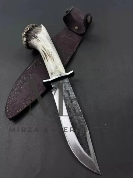 CUSTOM HANDMADE D2 STEEL HUNTING BOWIE KNIFE STAG HANDLE & SHEATH |USA TAX PAID