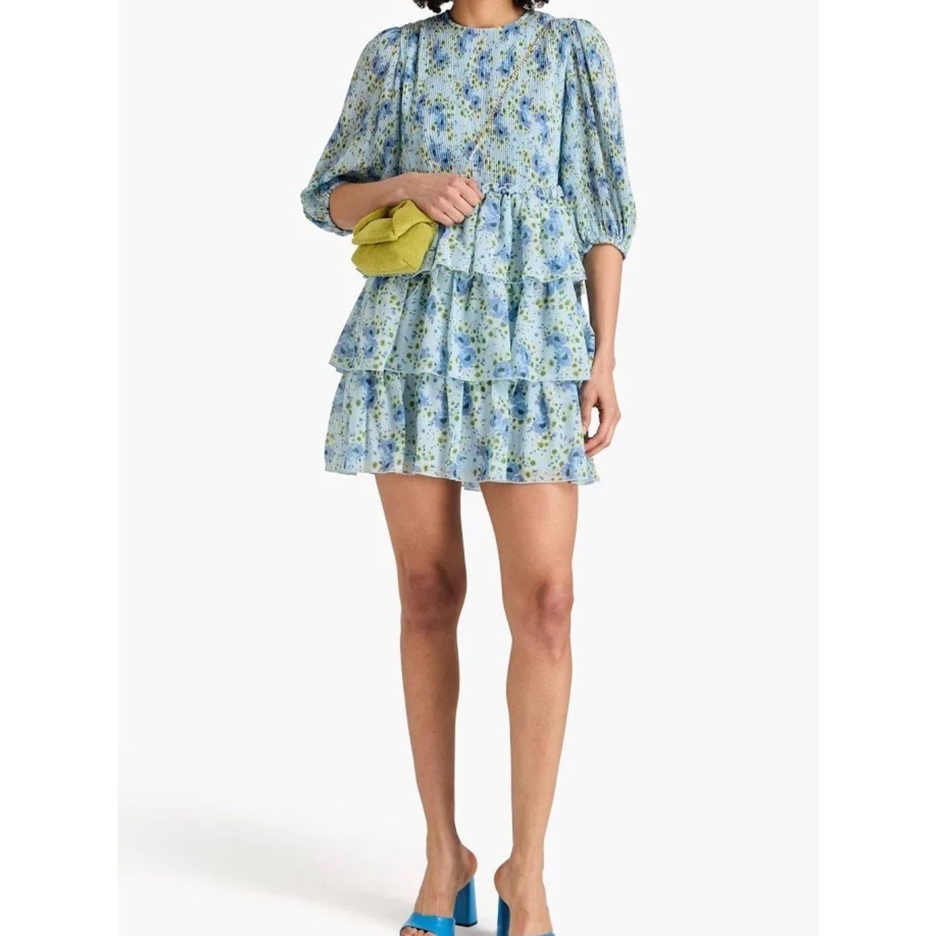 NWOT Ganni Blue Floral Tiered Mini Dress