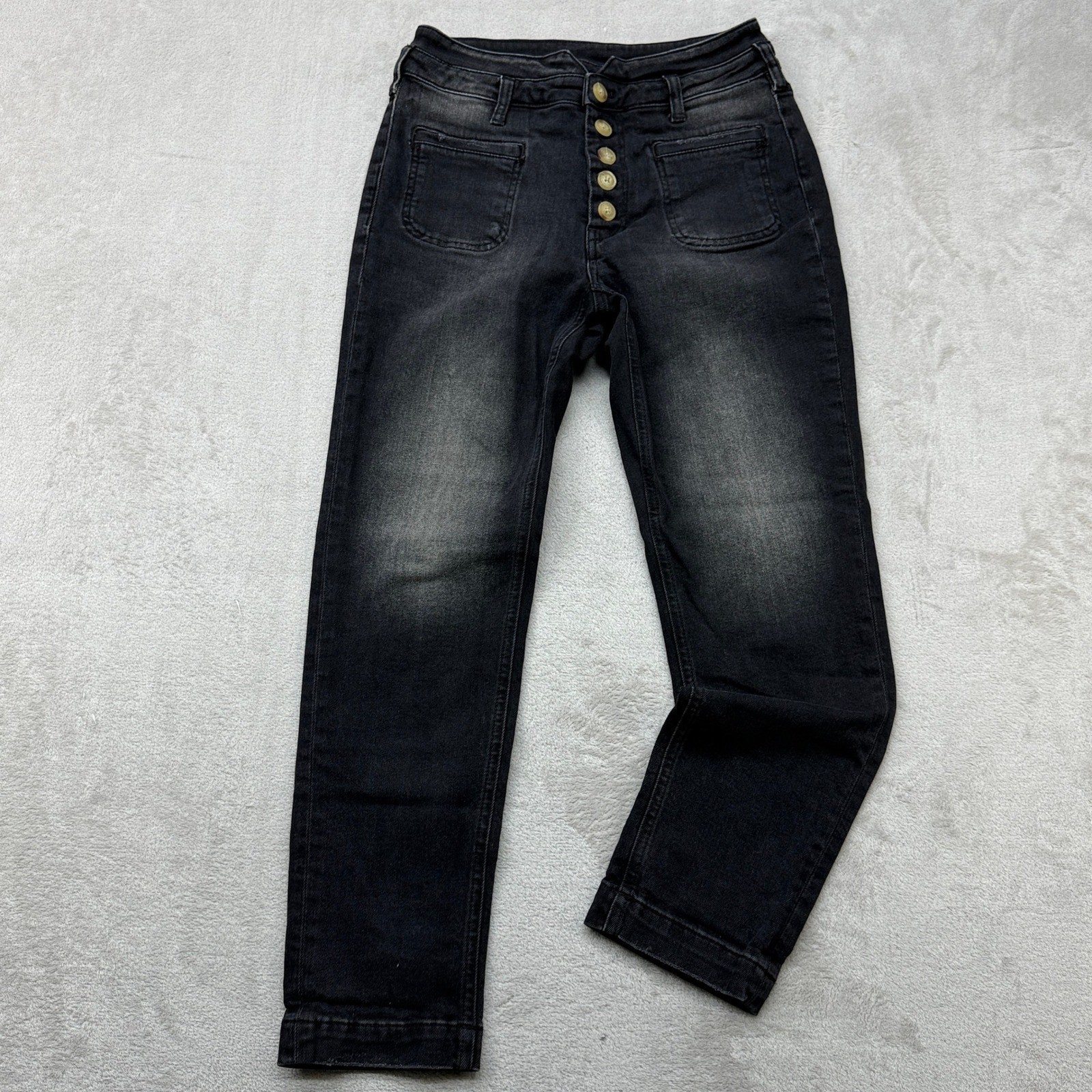 Pilcro and the Letterpress Jeans Women 26P Black High Rise Slim Button Fly Patch