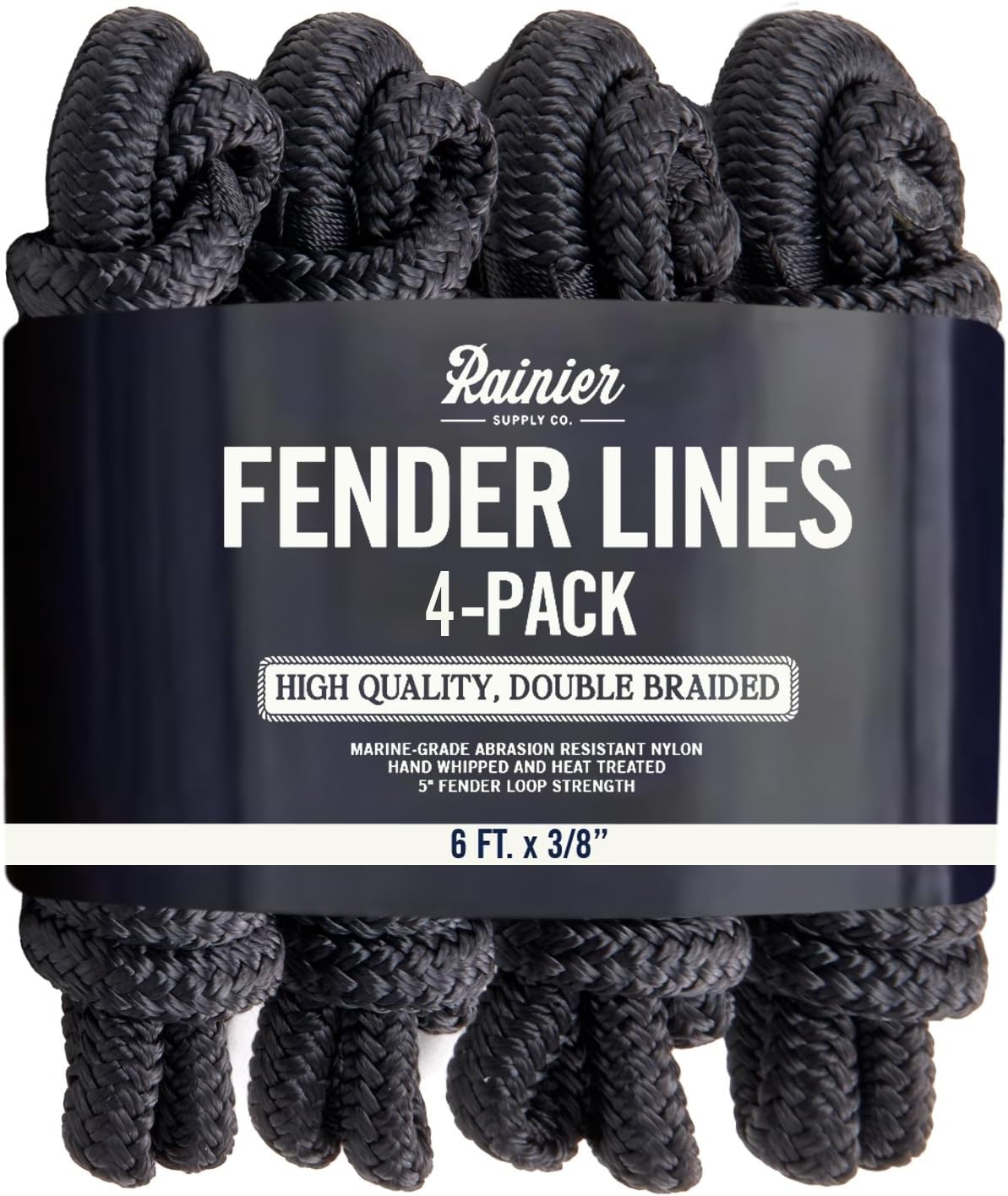 RainierSupplyCo Boat Fender Lines - Bumper Rope Dock Lines - 6\' x 4 Pack Black RainierSupplyCo Boat Fender Lines - Bumper Rope Dock Lines - 6\' x 4 Pack Black