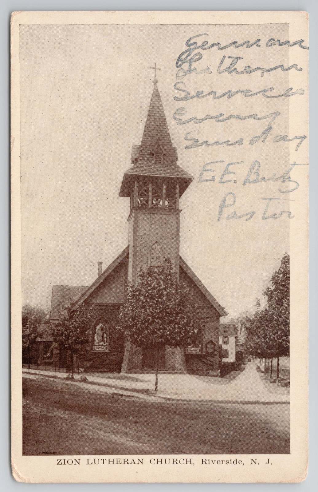 c.1910 Riverside New Jersey Zion Lutheran Church Ess an Ess Photo Co. Postcard