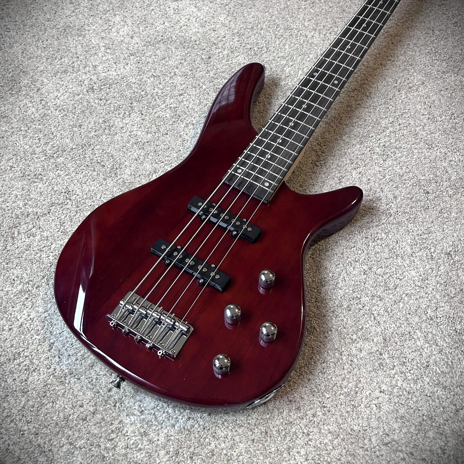 5 String Electric Bass Guitar with 24 Frets, Trans Red Clay Finish, with Gig Bag