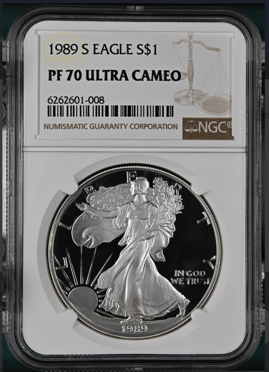1989-S American Silver Eagle 1 Oz PF70 UCAM NGC Brown Label 1989-S American Silver Eagle 1 Oz PF70 UCAM NGC Brown Label