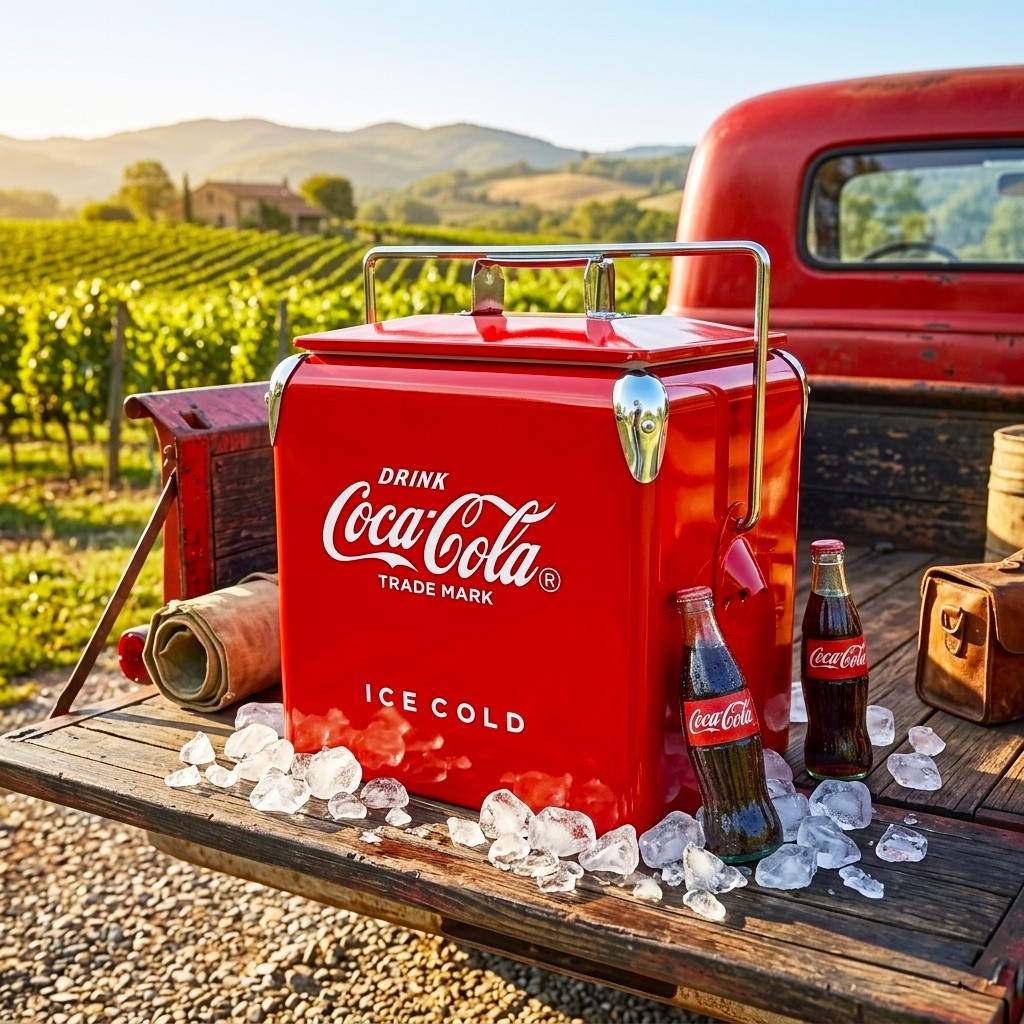 Coca-Cola 14Qt Metal Cooler Red Retro Ice Chest 18-Can Capacity Outdoor Picnic