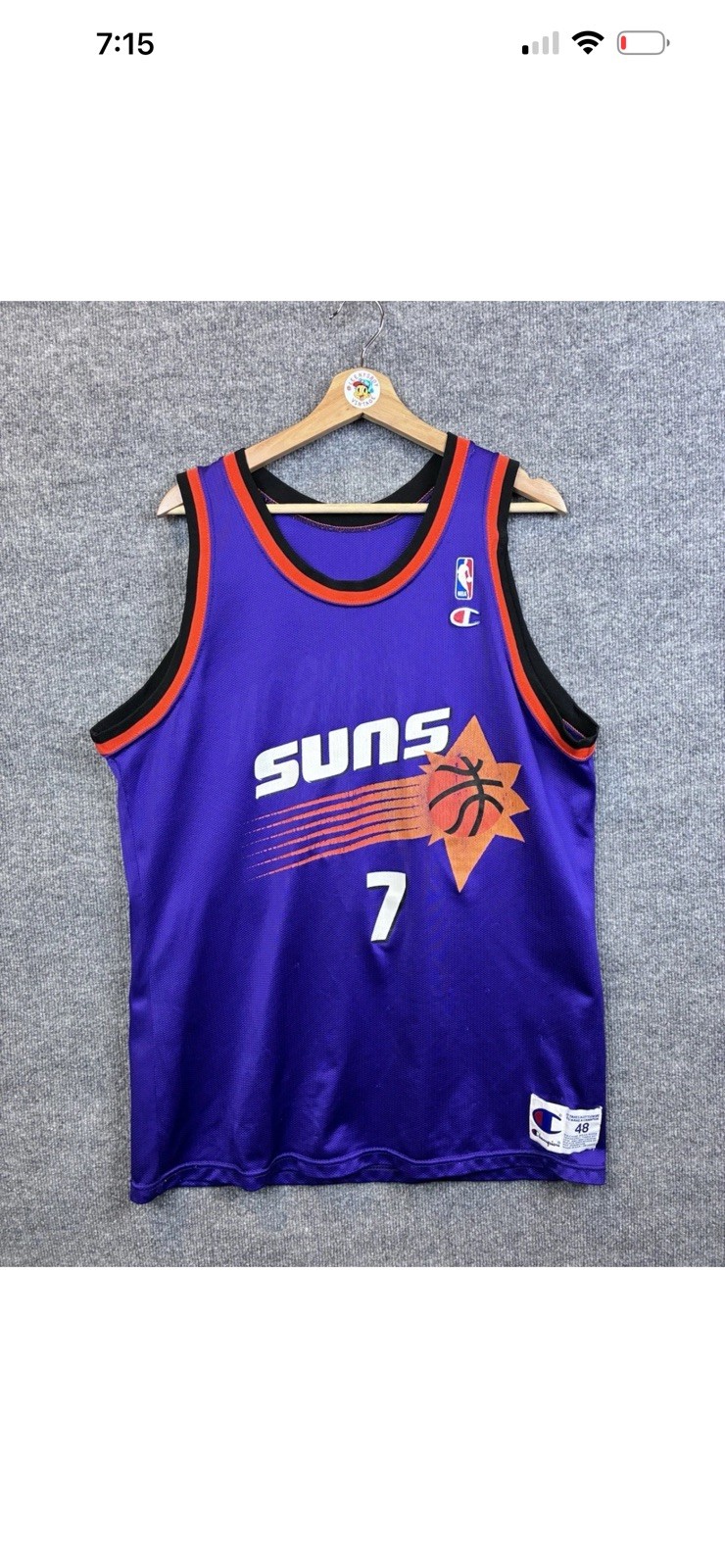Vintage Champion Phoenix Suns Kevin Johnson #7 Jersey Mens 48 Purple NBA VTG USA