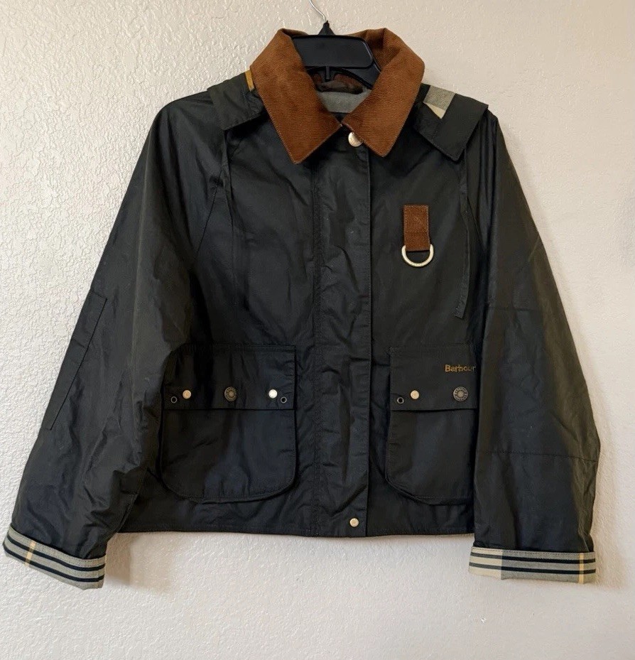 New Barbour Erma Waxed Cotton Jacket In Archive Olive/Ancient Tartan Sz 2 $500